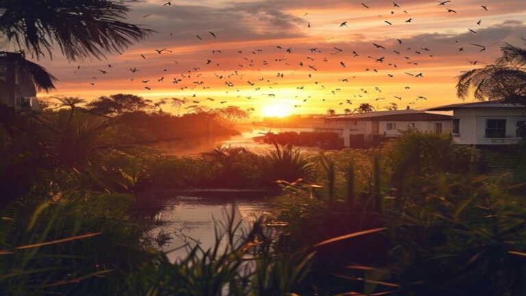 A beautiful sunset over a naples florida residential neighborhood near the mangroves tiny stylize